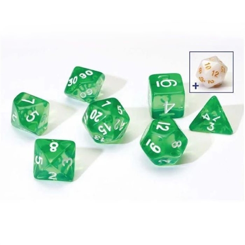 Green Translucent Dice set - Rollespilsterninger - Sirius Dice